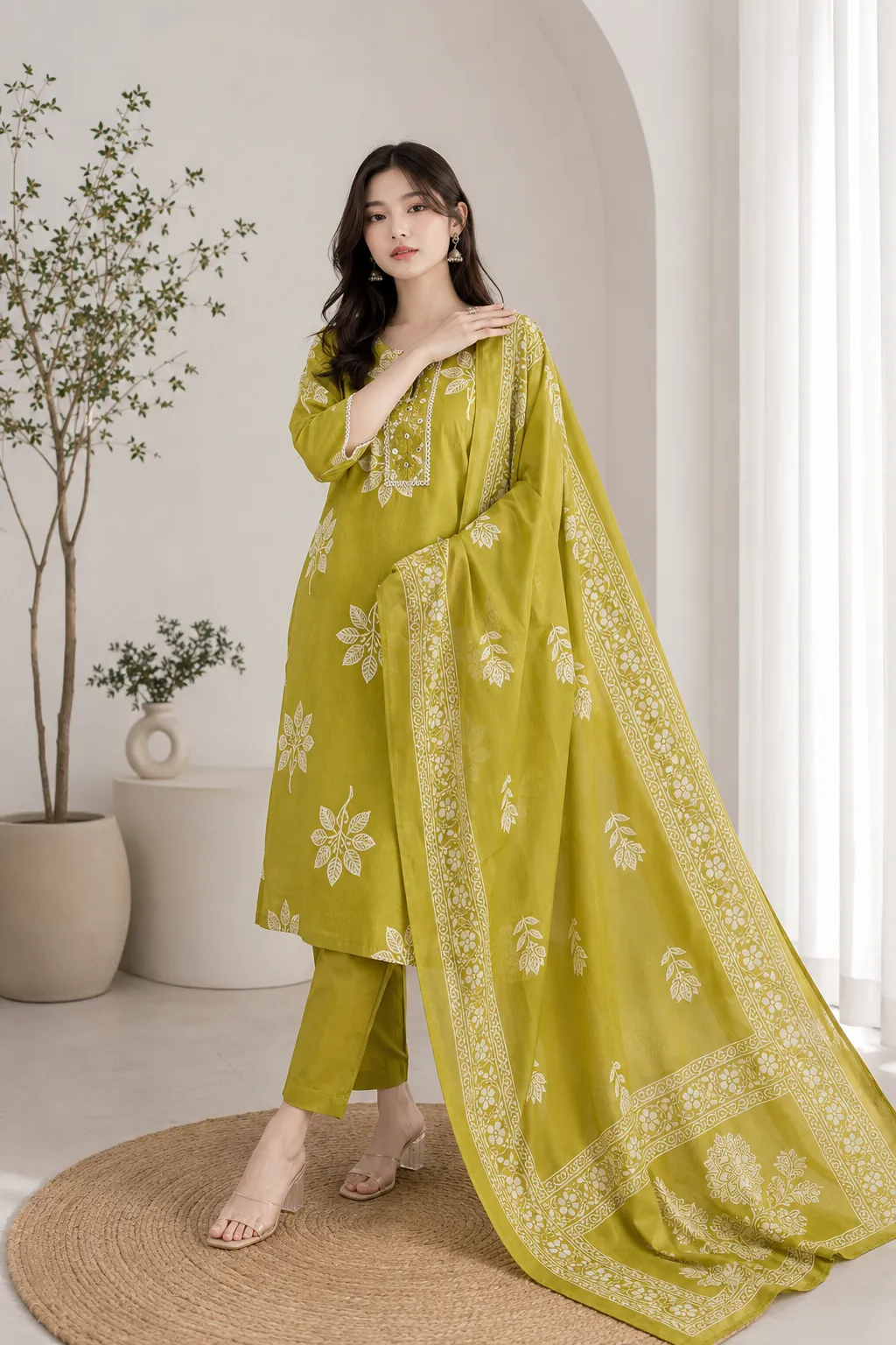 Zariya Apple Green Embroidered Kurta Set with Pant & Dupatta