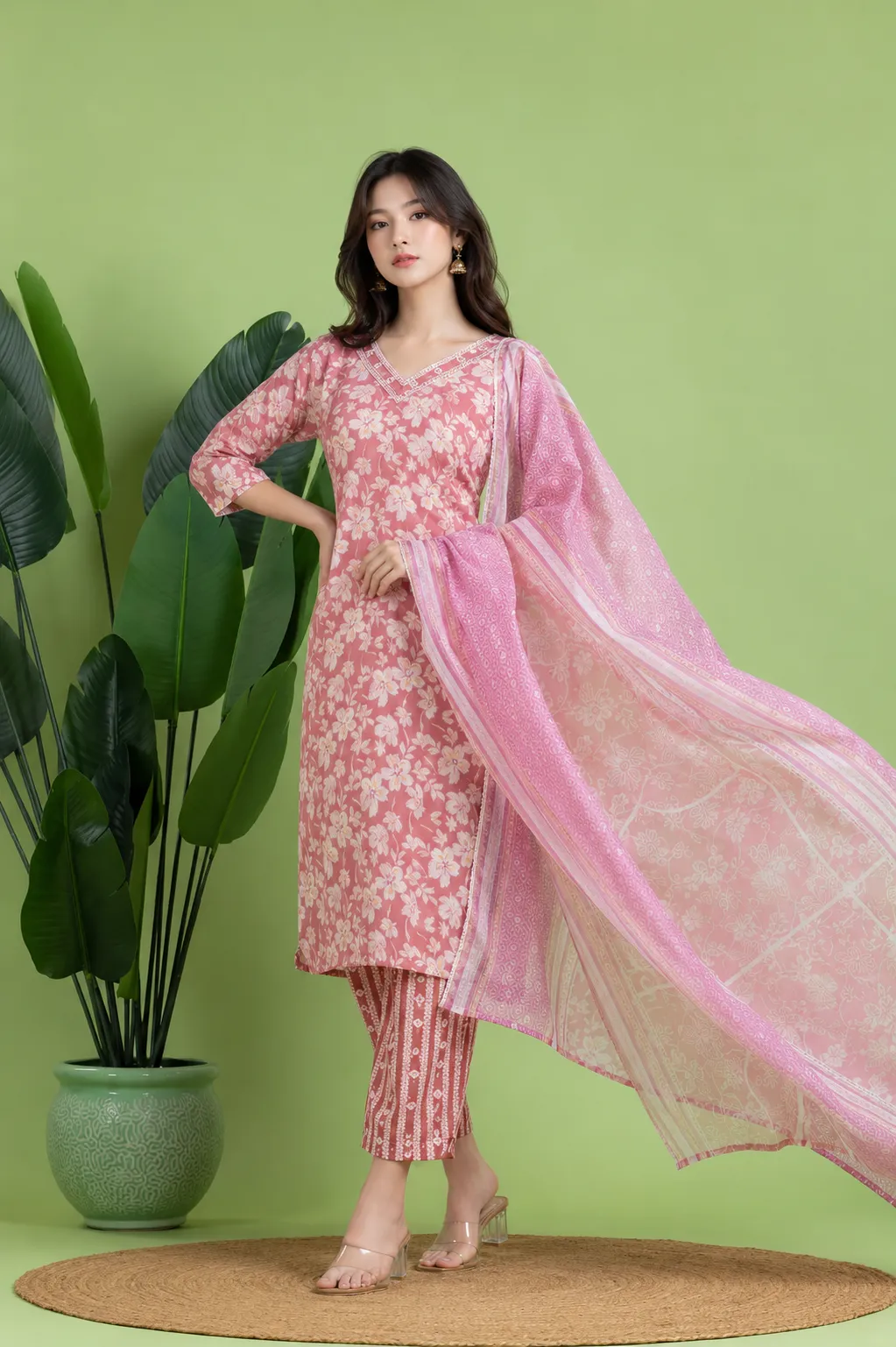 Premium Lite Pink Kurta With Pant & Dupatta