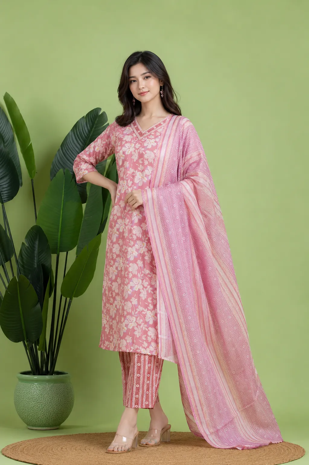 Premium Lite Pink Kurta With Pant & Dupatta