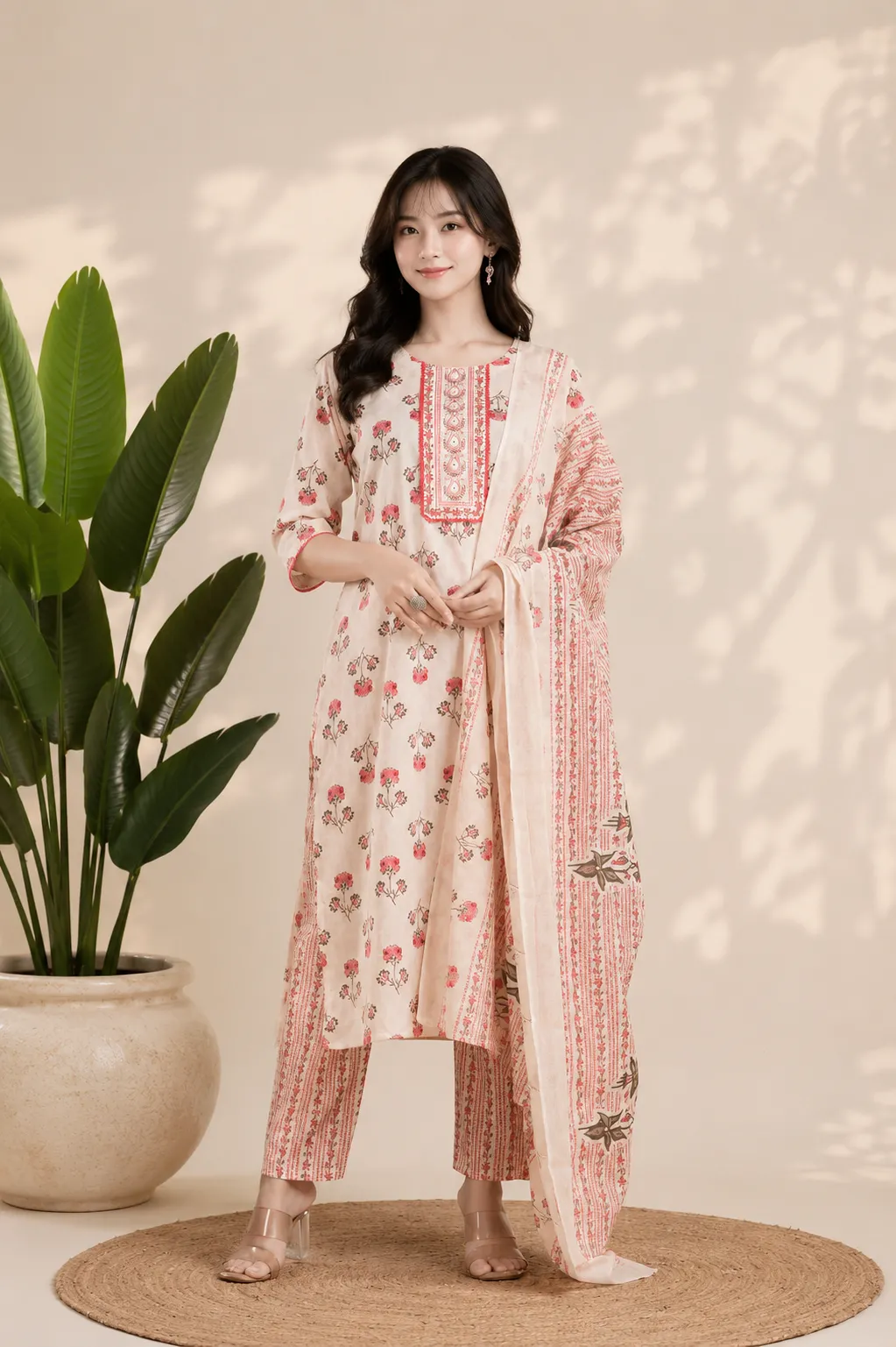 Premium Off-White Embroidered Kurta With Pant & Dupatta