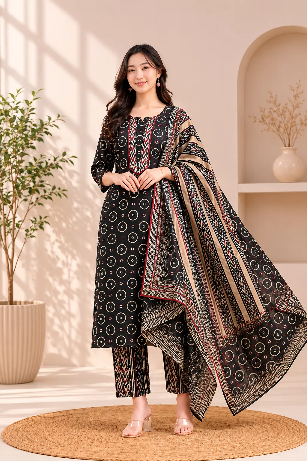 Women Blue Floral Print Kurta Pant Dupatta Set
