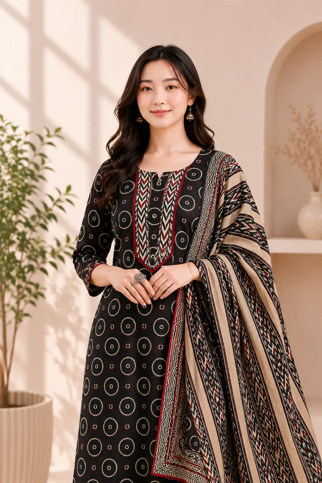 Women Blue Floral Print Kurta Pant Dupatta Set