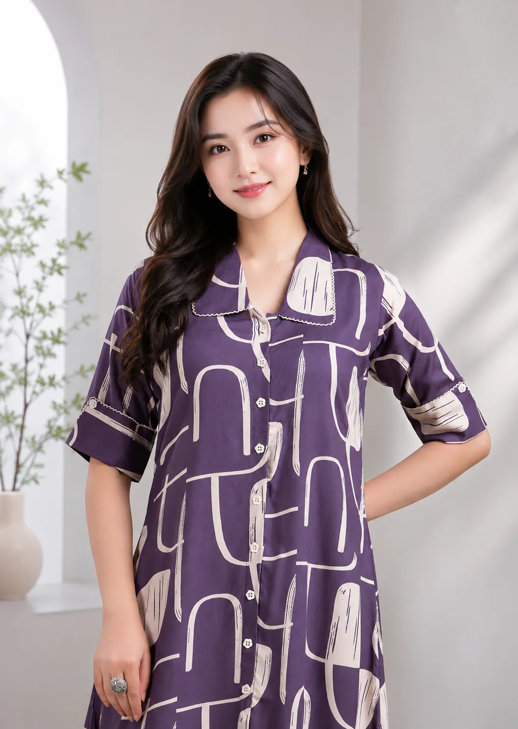 Women Purple Geometric Print A-Line Dress