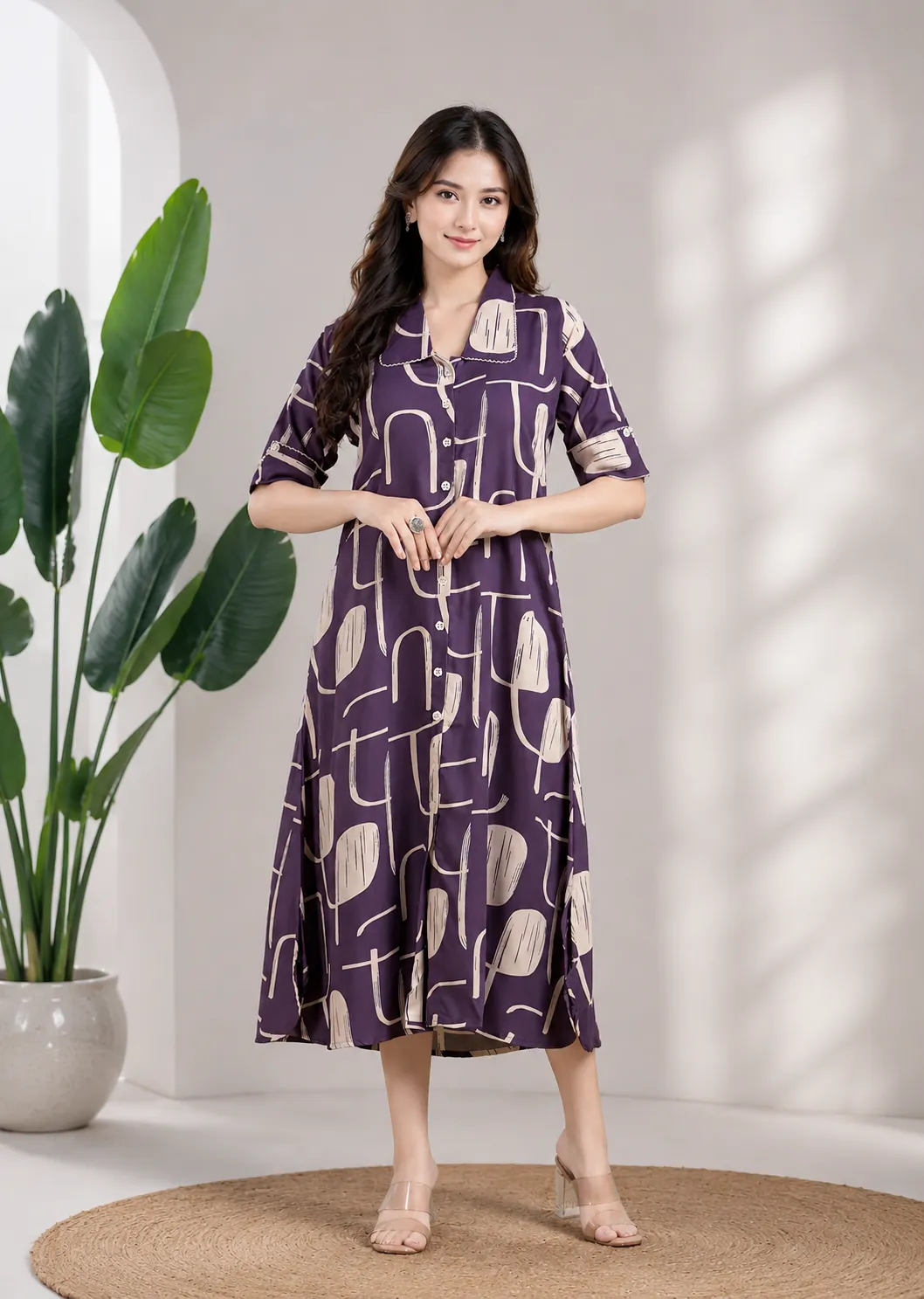 Women Purple Geometric Print A-Line Dress