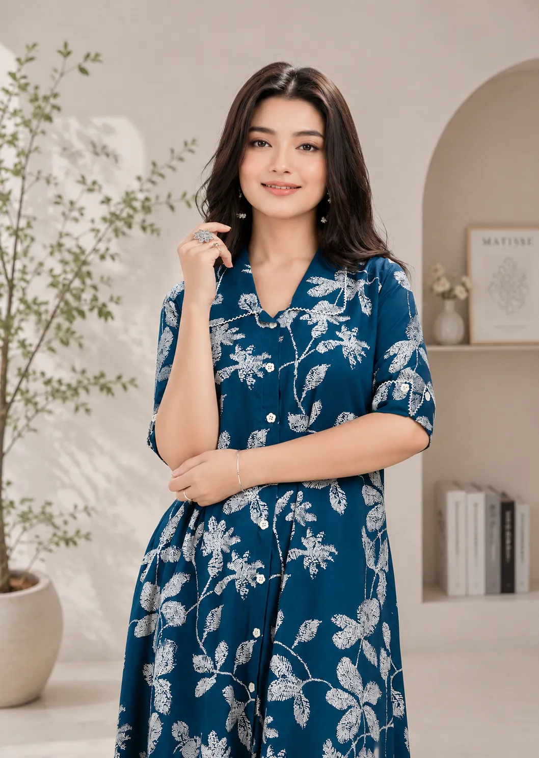 Women Sea Green Floral Print A-Line Dress